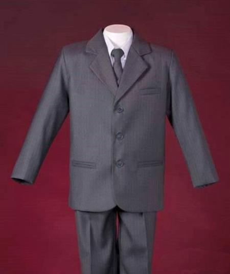 Mensusa Products Pinstripe Tailor Made 3 Piece Notch Lapel Top Dark Grey Boys Suit Shop