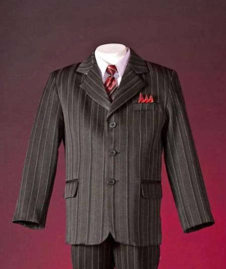 Mensusa Products Taupe Pinstripe Boys Suits One Center Back Notch Lapel Classic