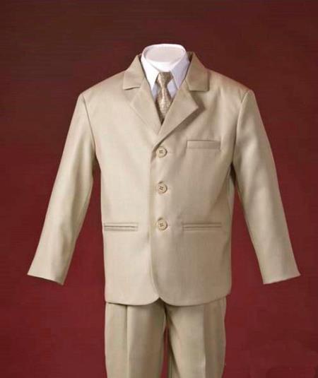 Mensusa Products Soft Polyester Three Buttons Front Custom Special Notch Lapel 3 Piece Gold Boy Suit