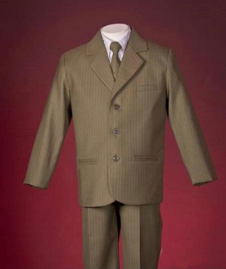 Mensusa Products Pinstripe Notch Lapel Soft Polyester One Center Back Vent 3 Piece Brown Boys Suits