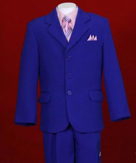 Mensusa Products Royal Blue Notch Lapel Three Buttons 1 Vent Center Back Fully Lined Formal Boys Suit