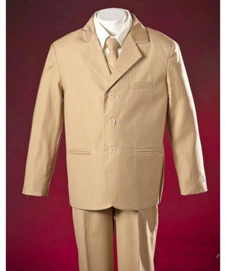 Mensusa Products Ivory Pinstripes Polyester Elegant Design Single Breasted Notch Lapel Boys Suits