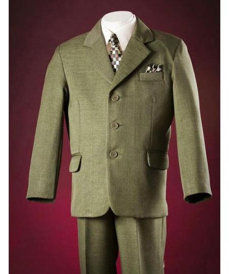 Mensusa Products Olive 3 Piece Top Polyester Notch Lapel 3 Buttons Rear Vent Boys Suits