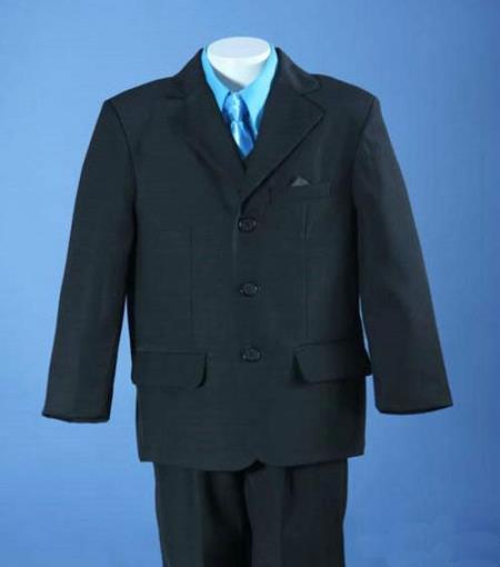 Mensusa Products Tailor Made Graceful Notch Lapel Black Solid Soft Polyester 3 Piece Boys Suit