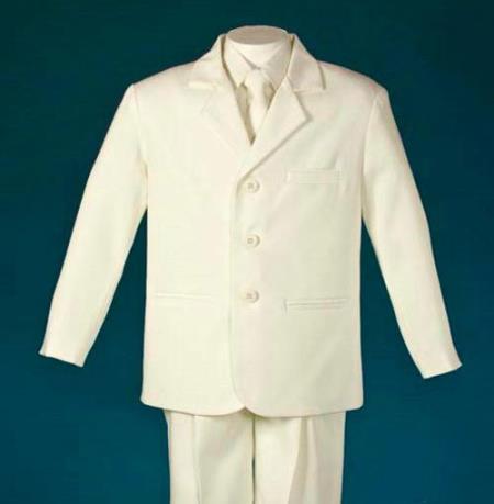 Mensusa Products Ivory 3 Piece Tailored Polyester Single Breasted Notch Center Rear Vent Boys Suit