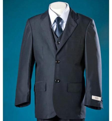 Mensusa Products Navy Three Piece Gorgeous Single Breasted Design Polyester Notch Lapel Boys Suits