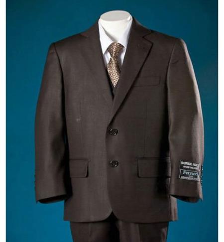 Mensusa Products Pinstripe Classic Brown Soft Polyester Notch Lapel 3 Buttons Cheap Boy Suit 3 Piece