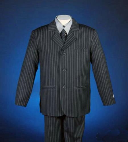 Mensusa Products Grey Pinstripe Kids Clothes Tailor Made Suits 3 Buttons Polyester Side Vents