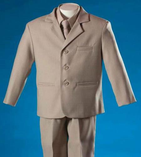 Mensusa Products Khaki 3 Piece Notch Lapel Design 3 Buttons Front Center Back Vent Boy Suit