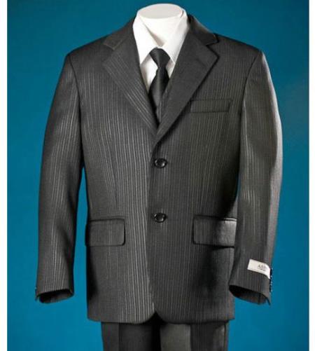 Mensusa Products Pinstripe Charcoal 2 Buttons Front Notch Lapel Flap Pockets Soft Polyester Suit