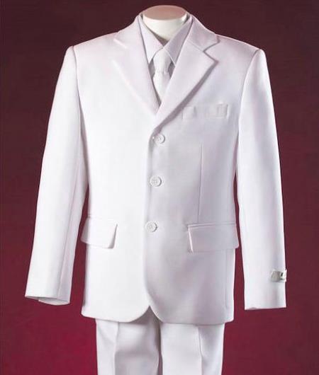 Mensusa Products Notch Lapel Soft Polyester 3 Buttons Flap Pocket Design White Boys Suit