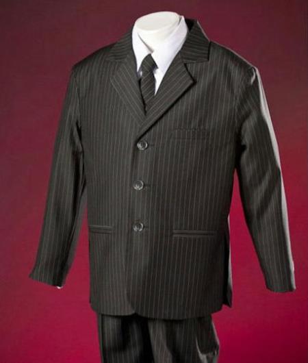 Mensusa Products Black Pinstripe Notch Lapel 3 Buttons Front Fitted Boy Suit