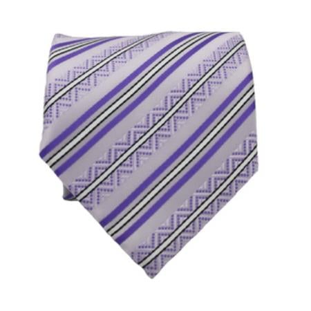 Mensusa Products Slim Classic Purple Striped Necktie with Matching Handkerchief Tie Set