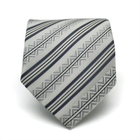 Mensusa Products Slim Classic Gray Striped Necktie with Matching Handkerchief Tie Set