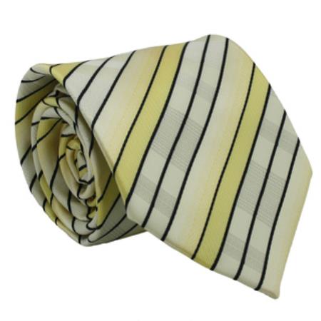 Mensusa Products Yellow Striped Neck Tie and Handkerchief Set