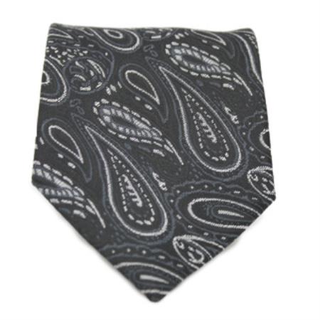 Mensusa Products Black Paisley Print Neck Tie and Handkerchief Set