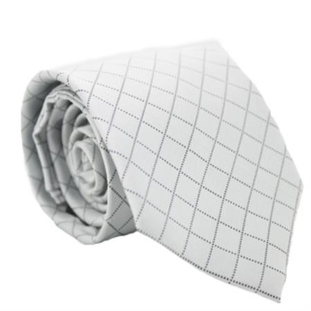 Mensusa Products Silver/ Gray Diamond Checkered Neck Tie and Handkerchief Set