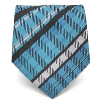 Mensusa Products Classic Slim Tourquoise Plaid Necktie with Matching Handkerchief Tie Set