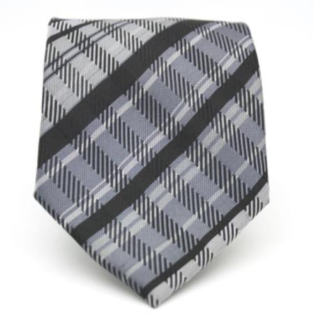 Mensusa Products Slim Black Plaid Classic Necktie with Matching Handkerchief Tie Set