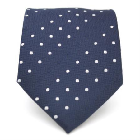 Mensusa Products Slim Navy Blue Polka Dot Classic Necktie with Matching Handkerchief Tie Set