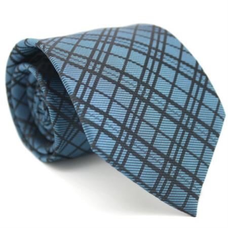 Mensusa Products Slim Blue Striped Gentlemans Necktie with Matching Handkerchief Tie Set