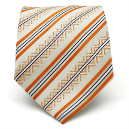 Mensusa Products Slim Classic Orange Striped Necktie with Matching Handkerchief Tie Set