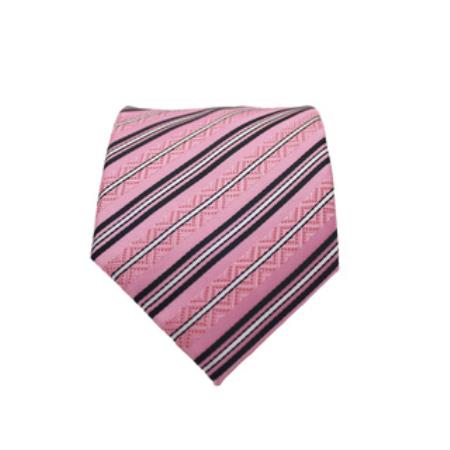 Mensusa Products Slim Classic Pink Striped Necktie with Matching Handkerchief Tie Set