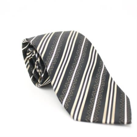 Mensusa Products Slim Classic Brown Striped Necktie with Matching Handkerchief Tie Set