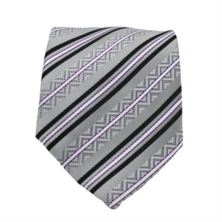Mensusa Products Slim Classic Gray Striped Necktie with Matching Handkerchief Tie Set