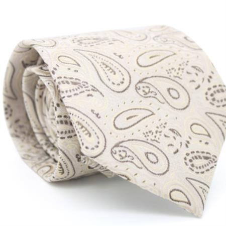 Mensusa Products Slim Beige Classic Paisley Necktie with Matching Handkerchief Tie Set