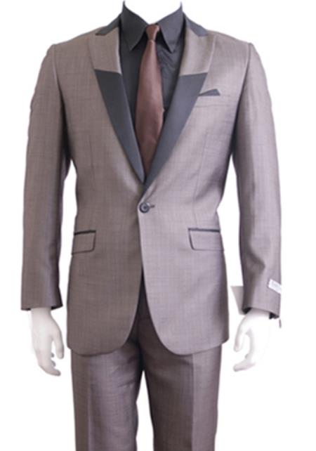 Mensusa Products Slim Fit 1 Button Peak Trimmed Lapel + Flat Front Pants Suit or Tuxedo Light Gray