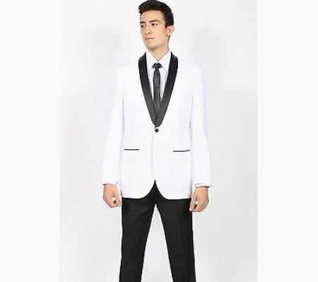 Mensusa Products Mens White Black Shawl Collar Slim Fit 2 Peice Tuxedo