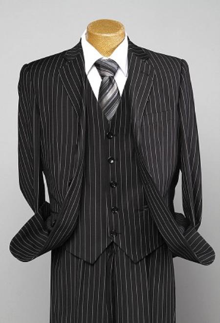 Mensusa Products Boy's 3 Piece Black Pinstripe 2 Button Suit