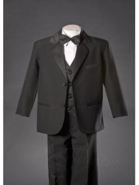 Mensusa Products Boys Black Husky 2 Button Notch Tuxedo with Black Vest