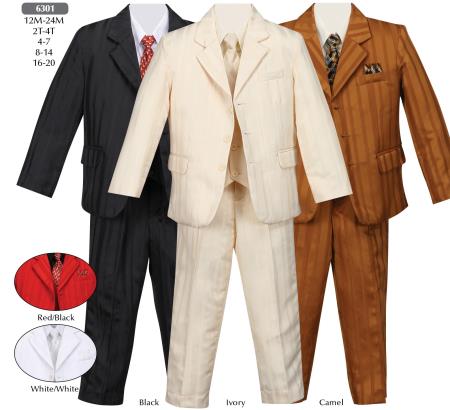 Mensusa Products 3 Button Boys Suit Black, Ivoy, Camel