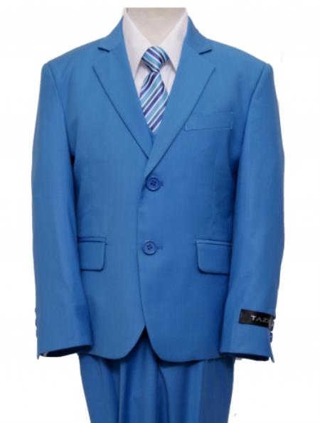 Mensusa Products 2 Button Front Closure Boys Suit Light Blue ~ Sky Blue