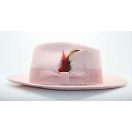 Mensusa Products Men's Pink Wool Fedora Hat
