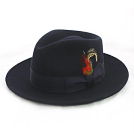 Mensusa Products Men's Navy Wool Felt Banded Fedora Hat
