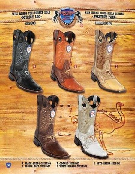 Mensusa Products Rodeo Toe Genuine Ostrich Leg In Rubber Sole Cowboy Western Boots Multi-color