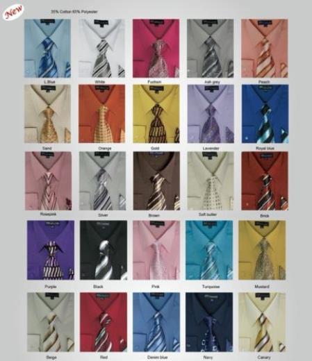Mensusa Products Men's Milano Moda Dress Shirt w/ Matching Tie And Handkerchief Set Style Multi-Color