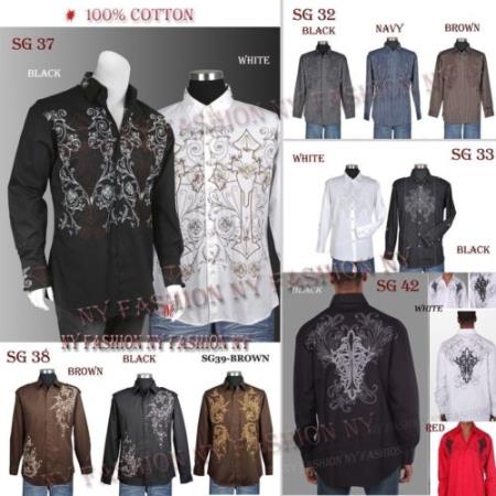 Mensusa Products Men's Stylish Casual Embroidered fashion Dress Shirt Multi-color