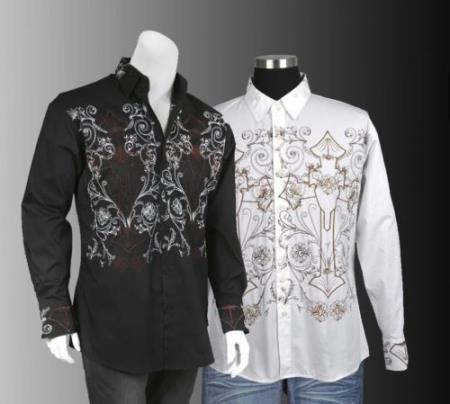 Mensusa Products Men's 100% Cotton Stylish Casual Embroidered Fashion Dress Shirt Multi-Color