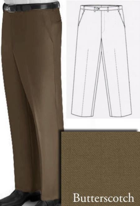 Mensusa Products Chiari Super 120's Real Italian Wool Lining To The Knee Origin Made In Biella,Italy Front Dress Slacks Butterscotch