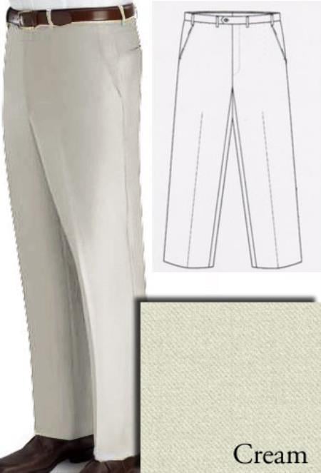 Mensusa Products Chiari Super 120's Real Italian Wool Lining To The Knee Origin Made In Biella,Italy Front Dress Slacks Cream
