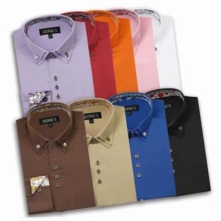 Mensusa Products Men's Cotton Blend Double Collar Square Button Dress Shirt 10 Colors Style Multi-Color