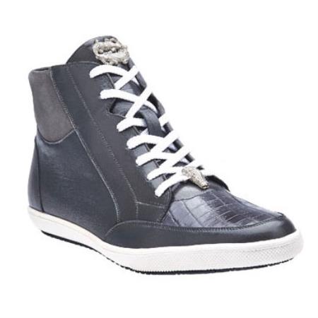 Mensusa Products Belvedere Franco Crocodile & Soft Calfskin High Top Sneakers Spring Gray