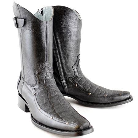 Mensusa Products Wh-Dimond Western Cowboy Boot Bota Europea Piel Elefante Con Borde Color Negro