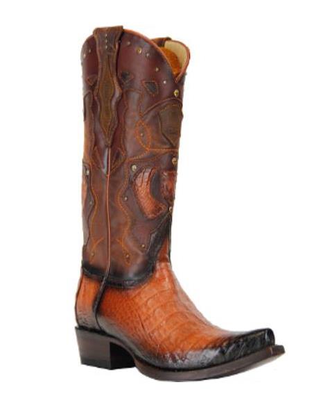 Mensusa Products Mens King Exotic Boots Caiman Belly Snip Toe Faded Cognac