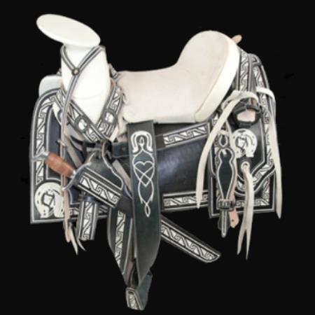 Mensusa Products Charro Style Fine Western Horse Saddle-Montura Charra Fina White With Black
