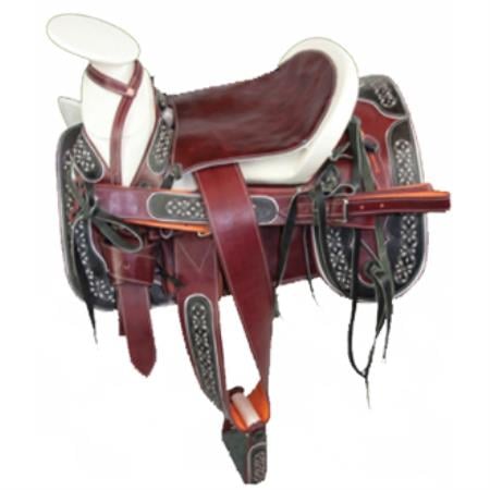 Mensusa Products Charro Style Western Horse Saddle-Montura Charra Burgundy